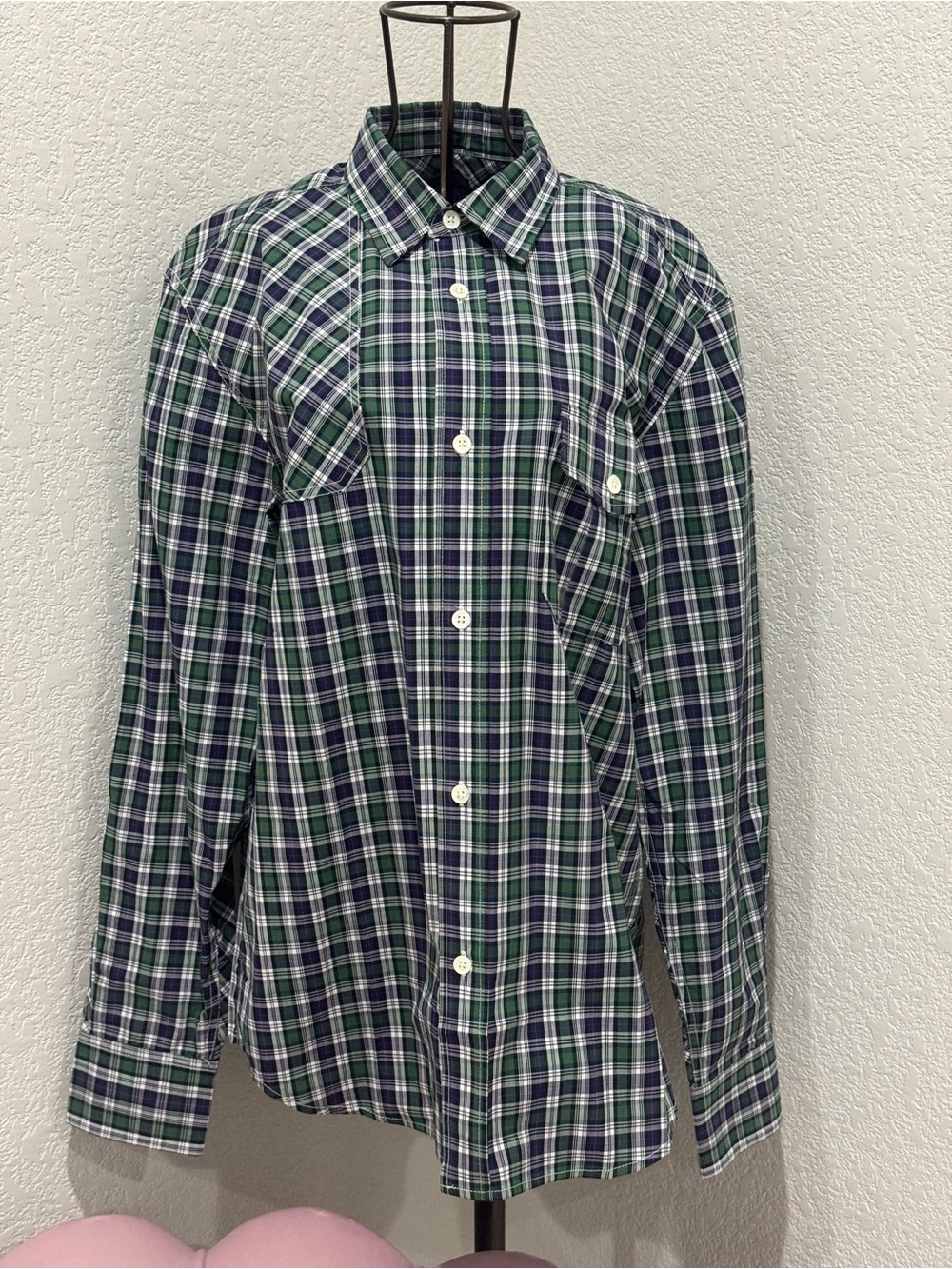 Stussy Long Sleeve Button Down Shirt Green Plaid Size Large